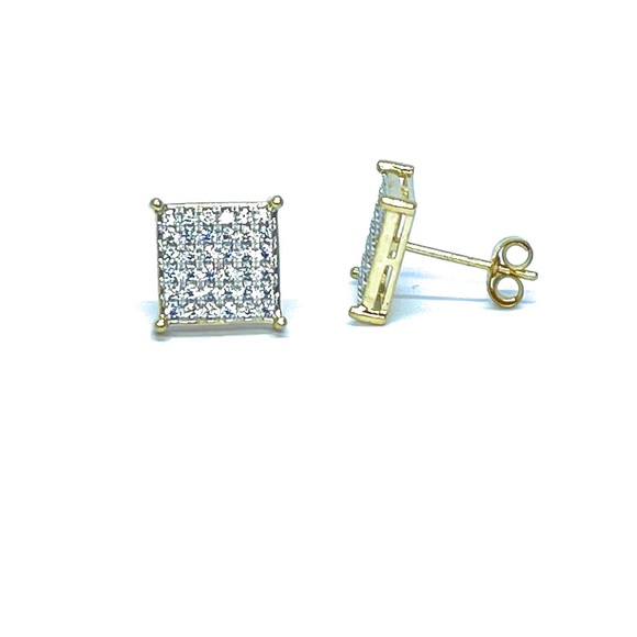 14K Solid Gold Square Micro Pave CZ Stud Earrings